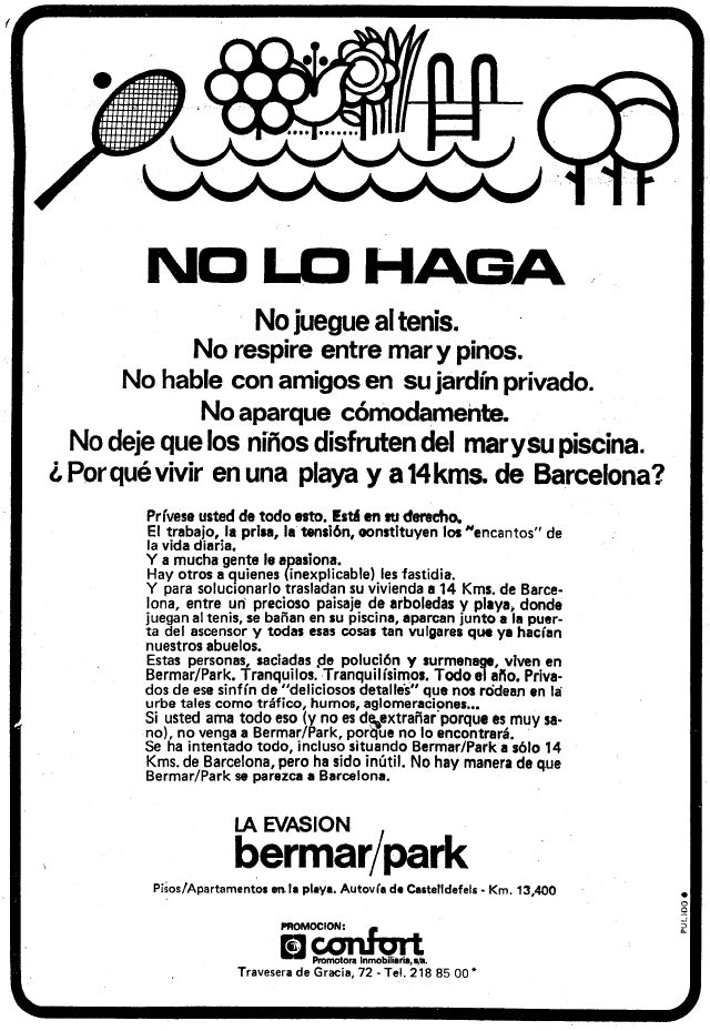 Anuncio del edificio BERMAR PARK de Gav� Mar publicado en el diario LA VANGUARDIA el 22 de marzo de 1975